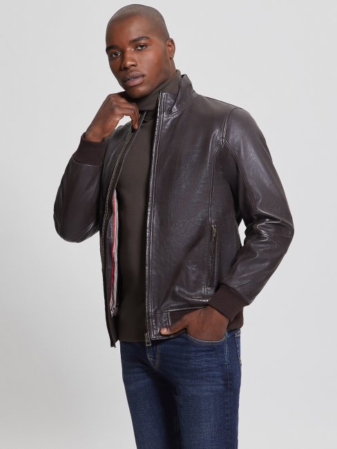 Veste En Cuir Souple Guess Marron écorce