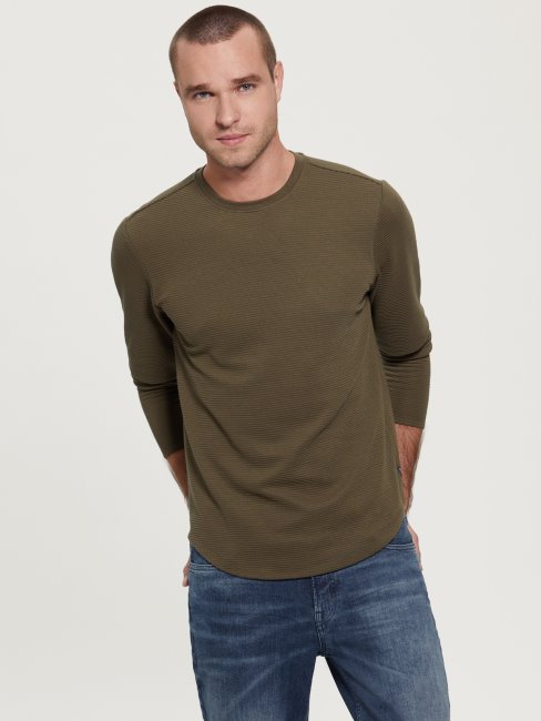 T-shirt à Manches Longues En Jersey Texturé Olive Army Guess