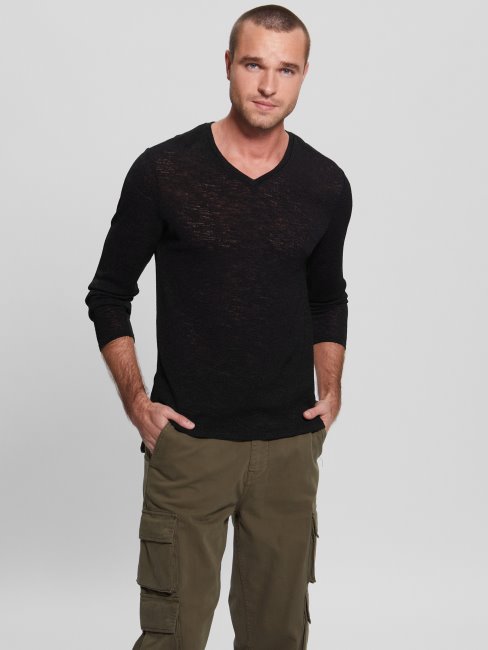 Tee Shirt Guess à Manches Longues En Gaze Noir De Jais