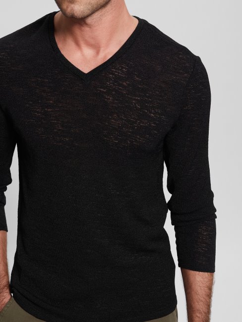 Tee Shirt Guess à Manches Longues En Gaze Noir De Jais