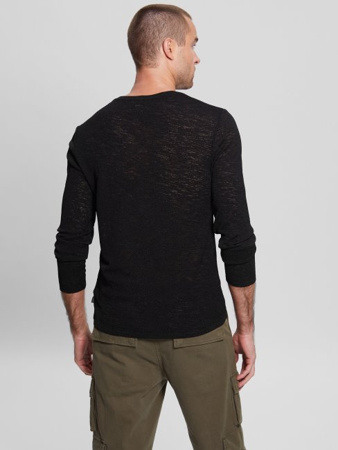 Tee Shirt Guess à Manches Longues En Gaze Noir De Jais