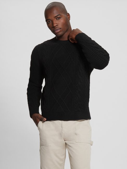 Pull Guess Eco Noir En Maille Torsadée