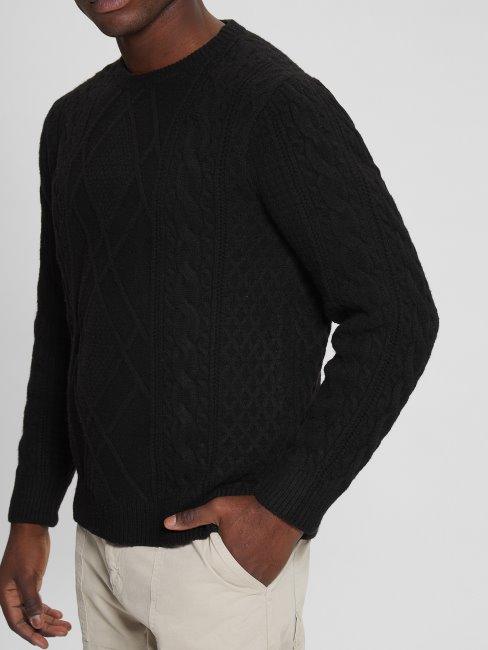 Pull Guess Eco Noir En Maille Torsadée