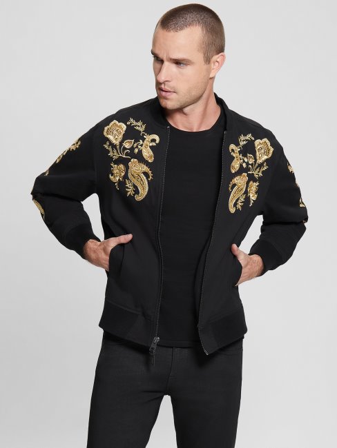 Veste De Vol Brodée Guess Maxim Noir De Jais