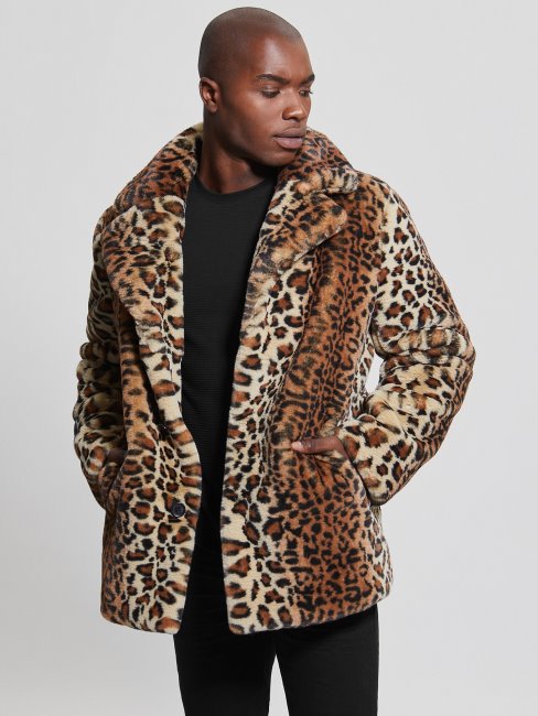 Manteau Marron Multi Léopard En Fausse Fourrure Guess