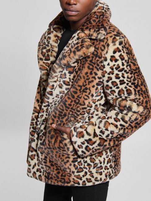 Manteau Marron Multi Léopard En Fausse Fourrure Guess