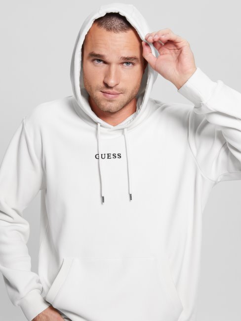 Guess Sweat Blanc Salé à Capuche En Velours Contrecollé