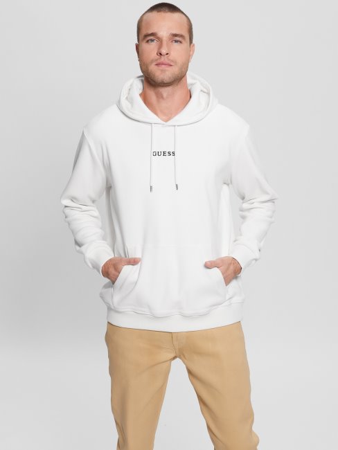 Guess Sweat Blanc Salé à Capuche En Velours Contrecollé