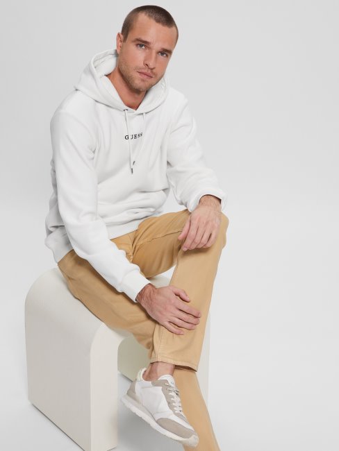 Guess Sweat Blanc Salé à Capuche En Velours Contrecollé