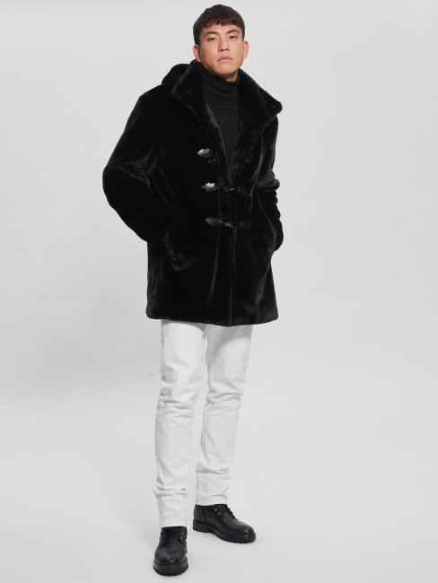 Guess Cosy Duffle-coat En Fausse Fourrure Noir De Jais