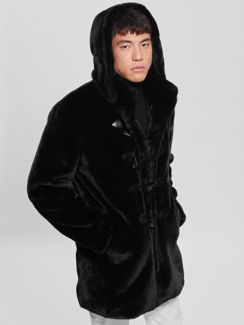 Guess Cosy Duffle-coat En Fausse Fourrure Noir De Jais