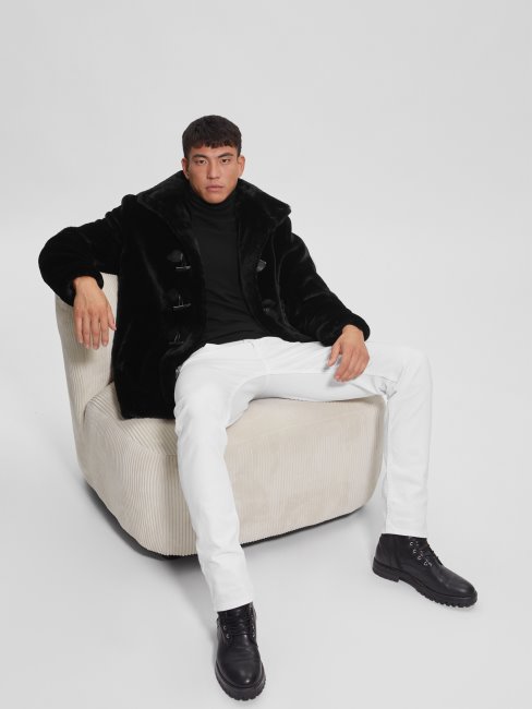 Guess Cosy Duffle-coat En Fausse Fourrure Noir De Jais