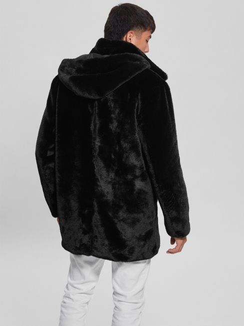 Guess Cosy Duffle-coat En Fausse Fourrure Noir De Jais