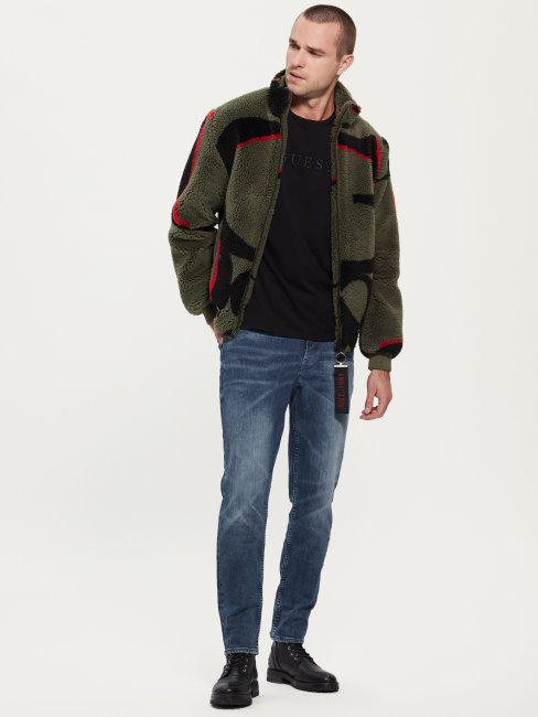 Guess Vert Veste En Peluche Logo éco Logo Allover