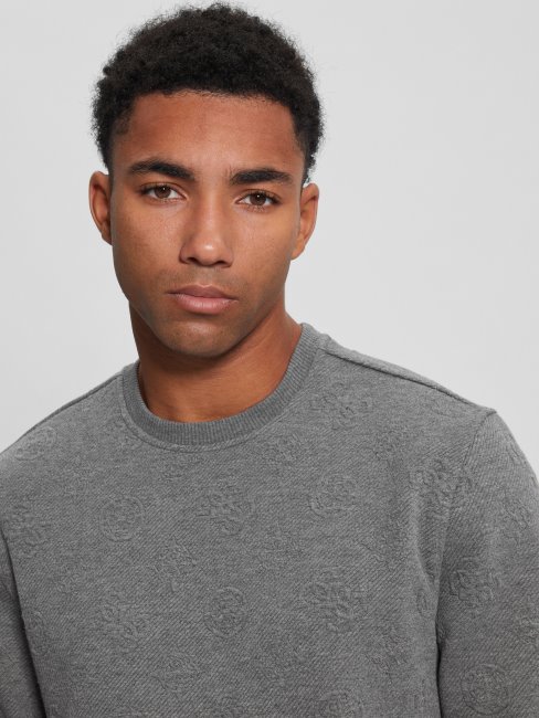 T-shirt à Manches Longues En Jacquard Gris à Jacquard De Pivoine Guess Guess