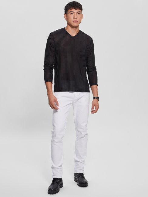 Tee-shirt En Tricot à Col En V Entrepôt Guess Noir De Jais