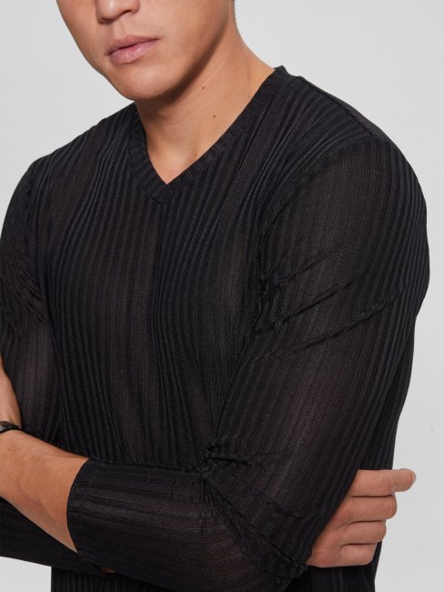 Tee-shirt En Tricot à Col En V Entrepôt Guess Noir De Jais