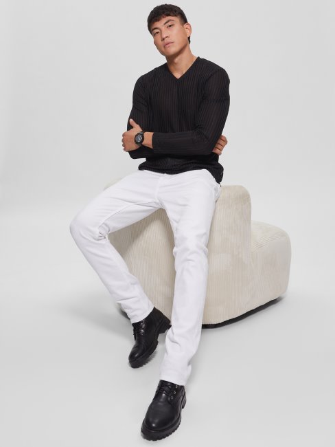 Tee-shirt En Tricot à Col En V Entrepôt Guess Noir De Jais