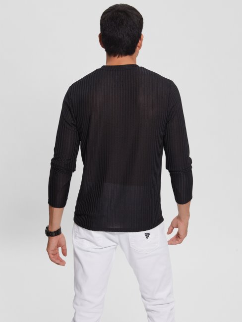 Tee-shirt En Tricot à Col En V Entrepôt Guess Noir De Jais