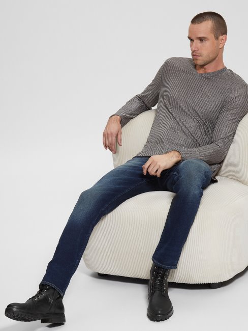 Guess Entrepôt T-shirt En Tricot à Col En V Gris Pierre Multi