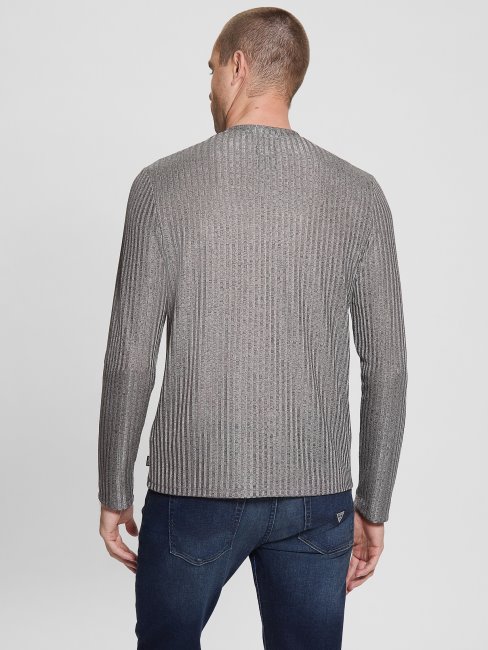 Guess Entrepôt T-shirt En Tricot à Col En V Gris Pierre Multi