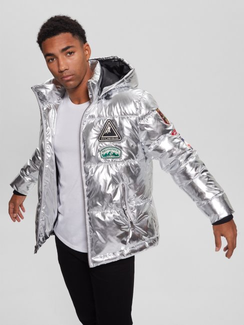 Guess Holiday - Veste Matelassée Argentée à Patch Arctique Métallisé