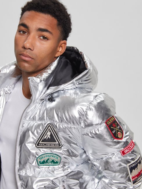 Guess Holiday - Veste Matelassée Argentée à Patch Arctique Métallisé