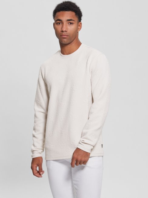 T-shirt à Manches Longues En Jacquard Avec Logo Guess Guess Ston En Jacquard Pivoine