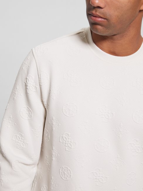 T-shirt à Manches Longues En Jacquard Avec Logo Guess Guess Ston En Jacquard Pivoine