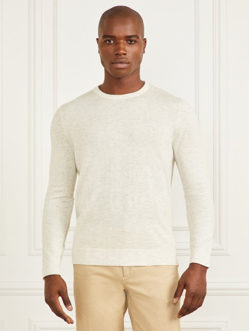 Pull à Col Rond En Cachemire Mélangé Blanc Chiné Guess