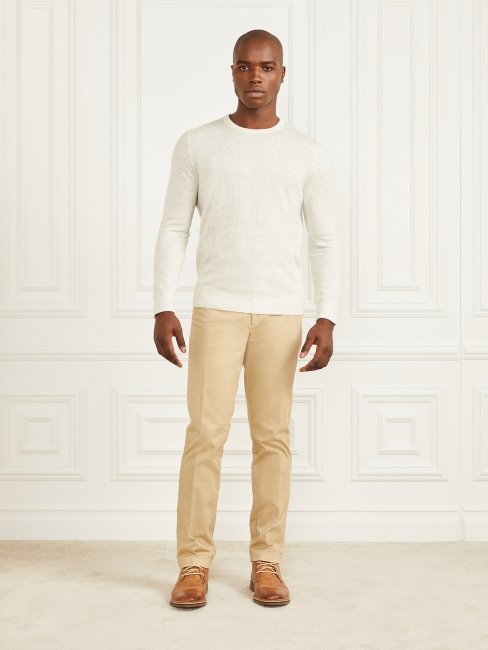 Pull à Col Rond En Cachemire Mélangé Blanc Chiné Guess