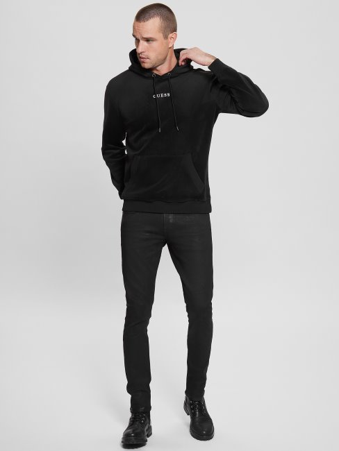 Guess Sweat à Capuche En Velours Contrecollé Noir De Jais