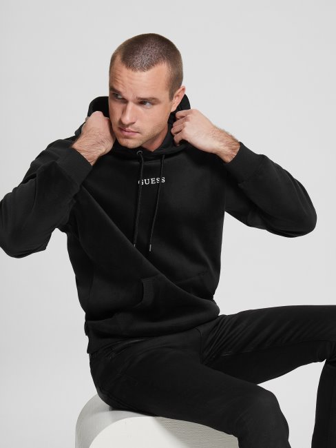 Guess Sweat à Capuche En Velours Contrecollé Noir De Jais