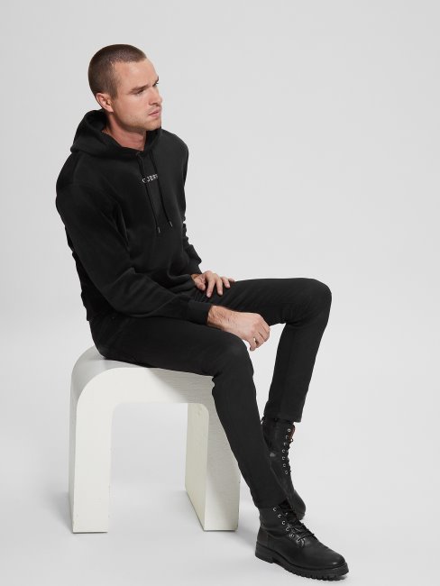 Guess Sweat à Capuche En Velours Contrecollé Noir De Jais