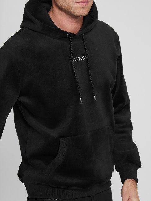 Guess Sweat à Capuche En Velours Contrecollé Noir De Jais