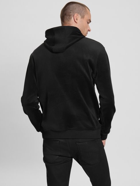 Guess Sweat à Capuche En Velours Contrecollé Noir De Jais