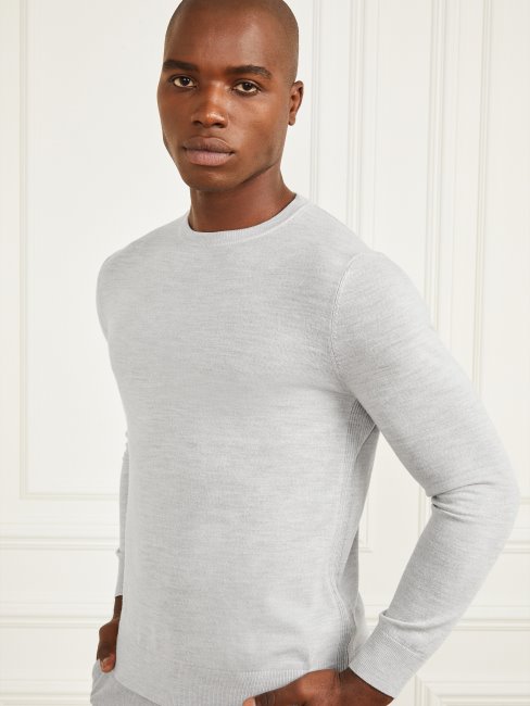 Pull à Col Rond En Laine Mérinos Light Stone Heather Guess