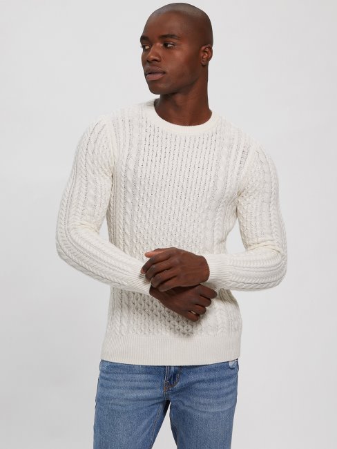 Pull Blanc Chiné En Laine Norvégienne Paise