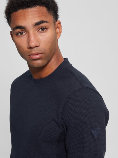 T-shirt Manches Longues Gaufré Guess Myles Bleu élégant