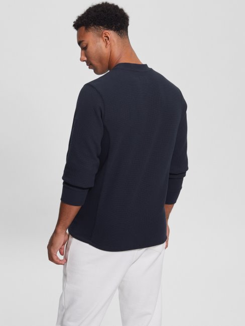 T-shirt Manches Longues Gaufré Guess Myles Bleu élégant