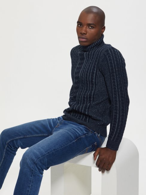 Pull Torsadé En Laine Mélangée Phil Guess Navy Heather Combo