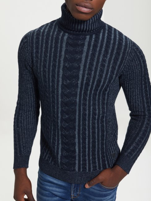 Pull Torsadé En Laine Mélangée Phil Guess Navy Heather Combo