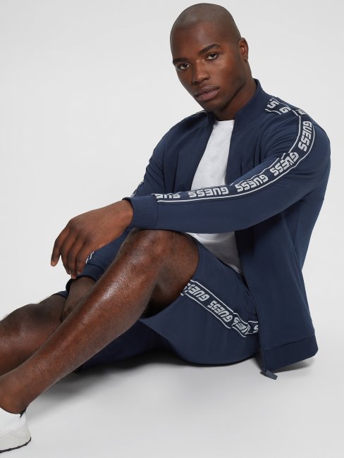 Guess Eco Arlo Logo Tape Zip Sweat Soie Bleu