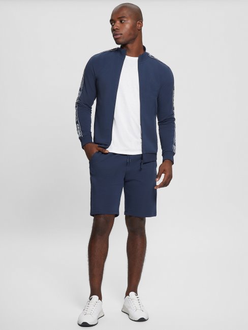 Guess Eco Arlo Logo Tape Zip Sweat Soie Bleu