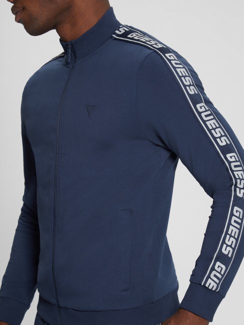 Guess Eco Arlo Logo Tape Zip Sweat Soie Bleu