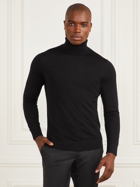 Pull à Col Roulé En Laine Mérinos Jet Black Guess