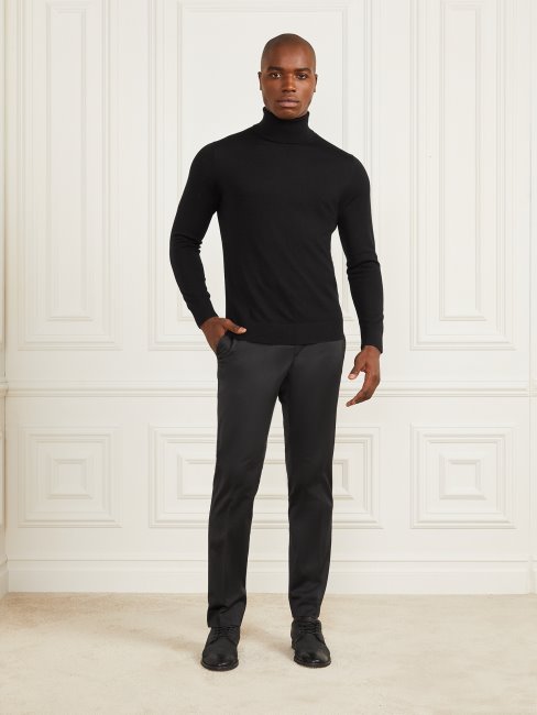 Pull à Col Roulé En Laine Mérinos Jet Black Guess