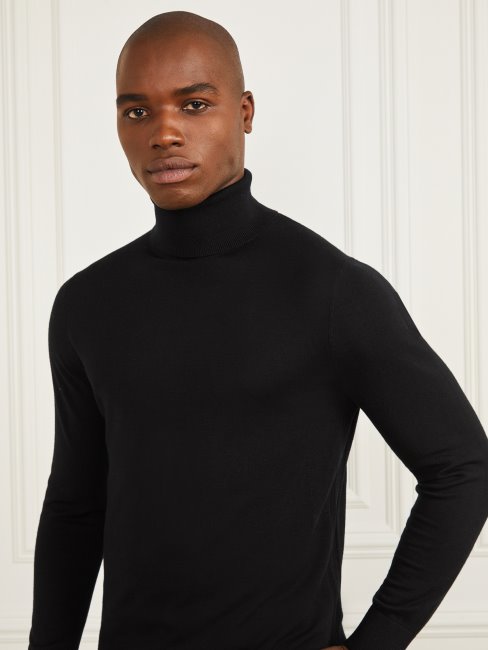 Pull à Col Roulé En Laine Mérinos Jet Black Guess