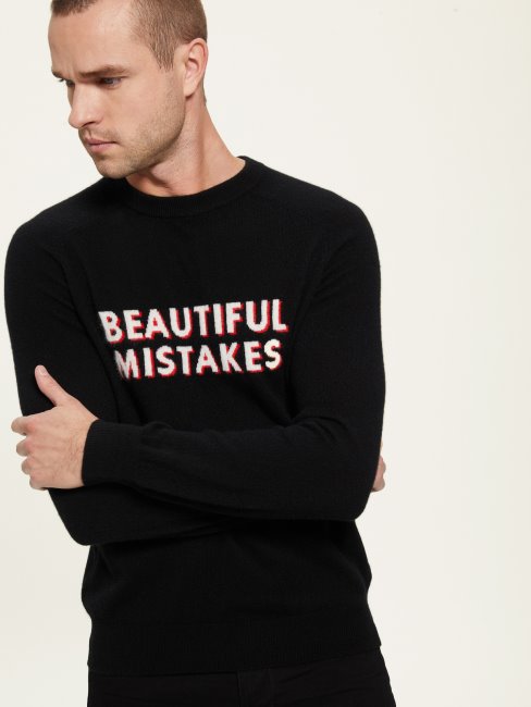 Guess Pull à Slogan En Cachemire Peregrine Noir De Jais