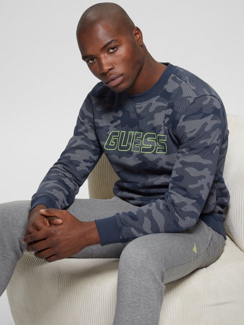 Sweat-shirt à Imprimé Camouflage Argent Guess Eco Boniface Camouflage Logo